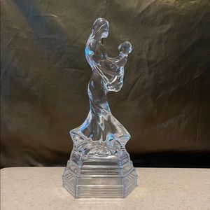 Art Deco Style Italian Crystal Figurine Mother Holding Girl Child 10 Inches Tall